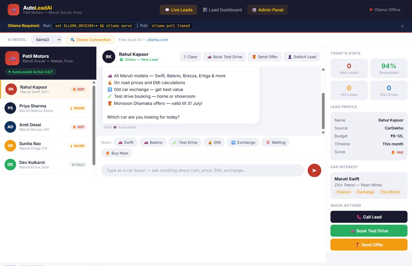 AutoLeadAI: lead handling for a car dealership