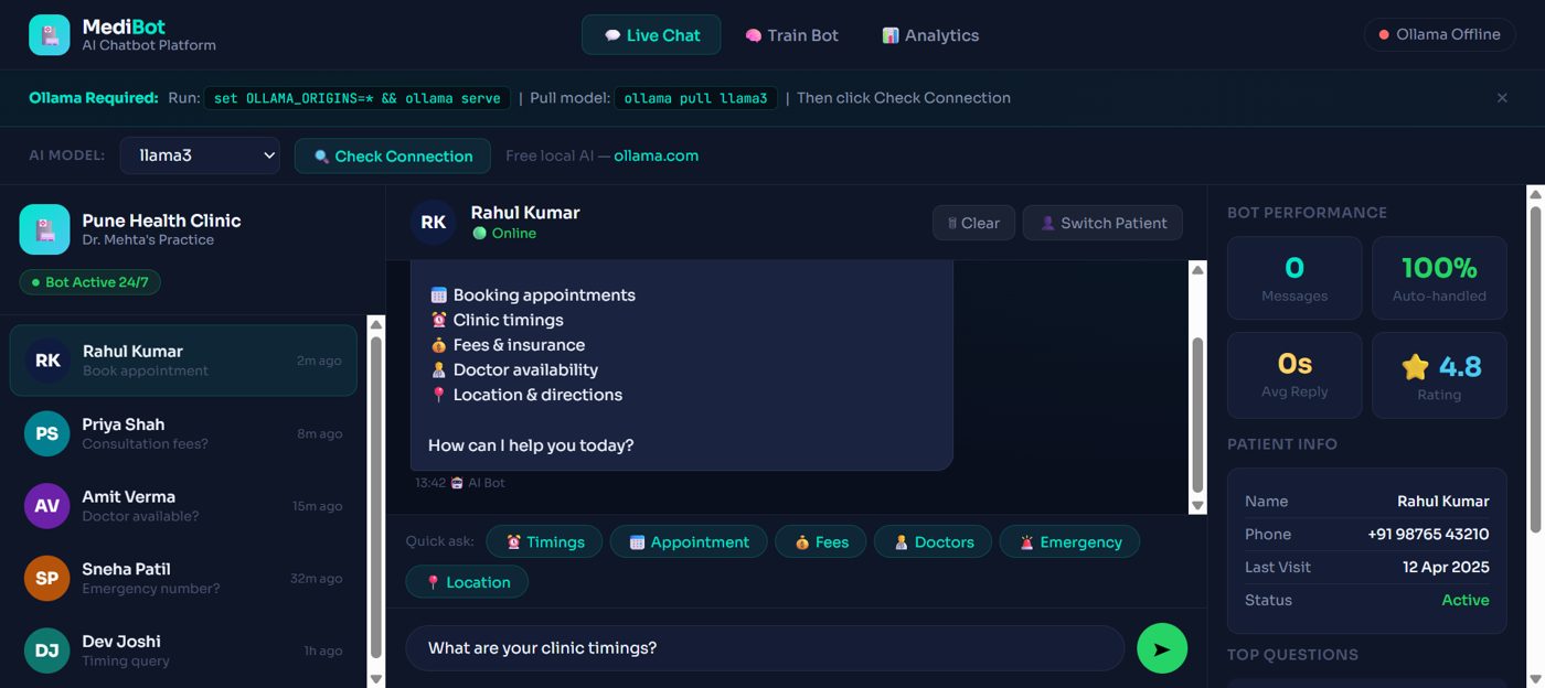 MediBot: clinic assistant for bookings, timings and fees